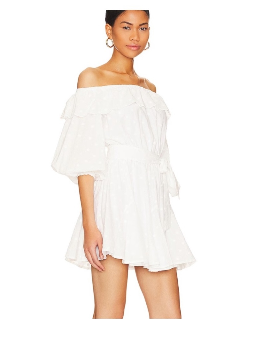 Revolve Off-Shoulder White Swiss Dot Dress